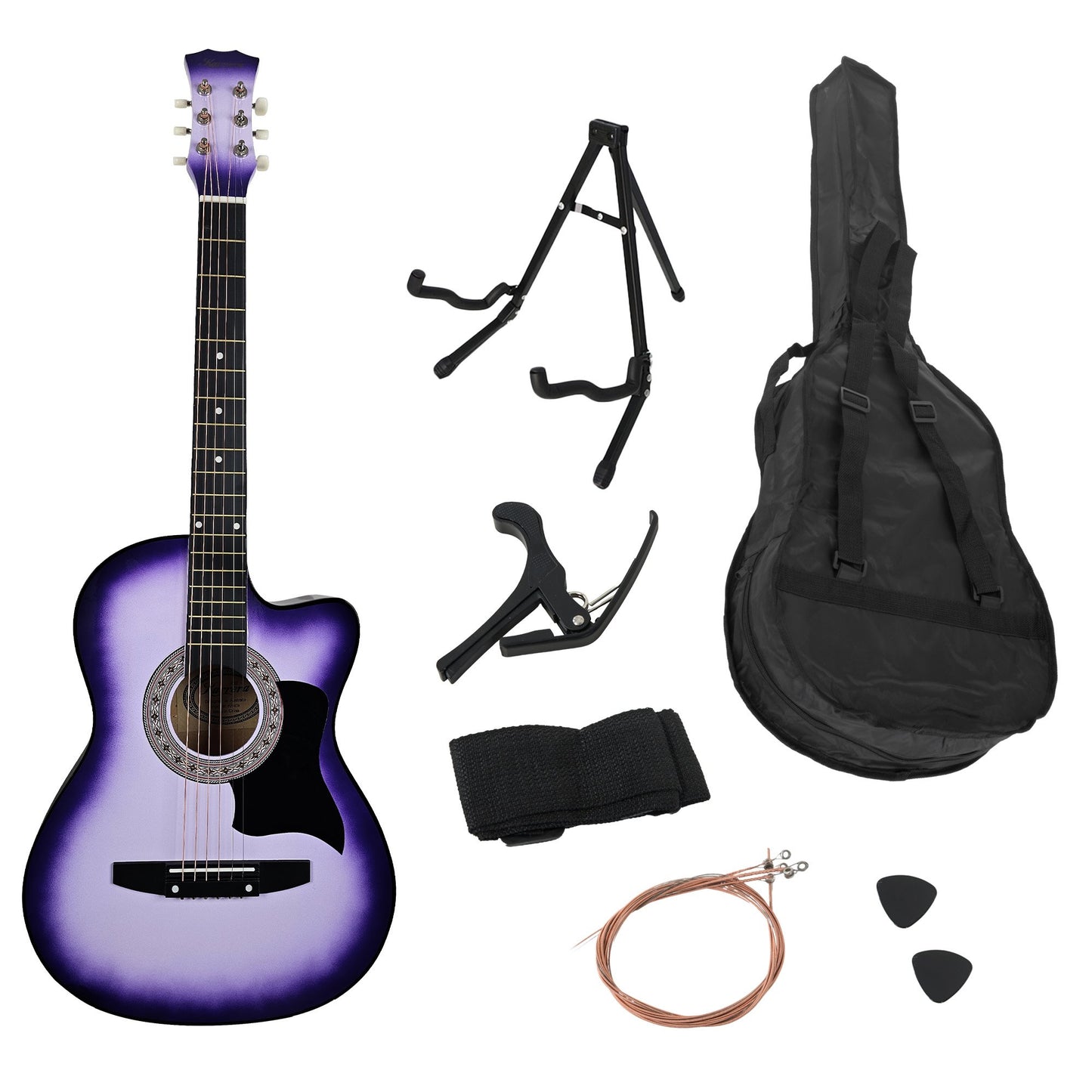 38in Pro Cutaway Acoustic Guitar with guitar bag - Purple Burst