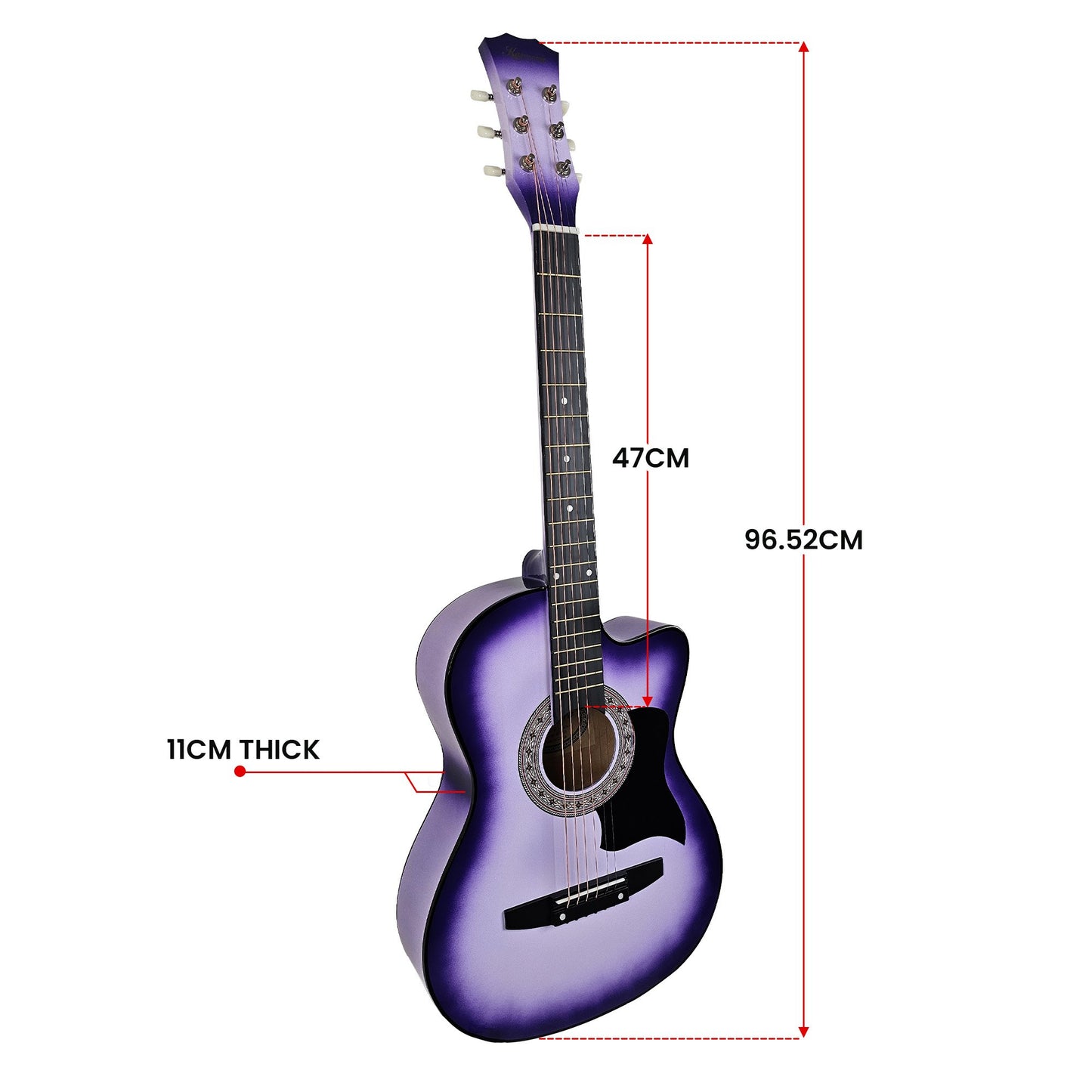 38in Pro Cutaway Acoustic Guitar with guitar bag - Purple Burst