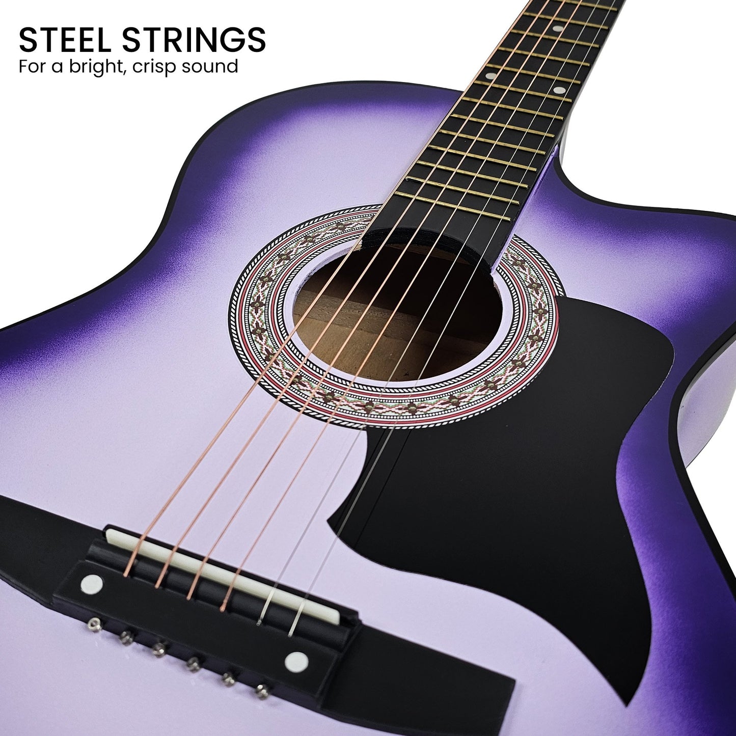 38in Pro Cutaway Acoustic Guitar with guitar bag - Purple Burst