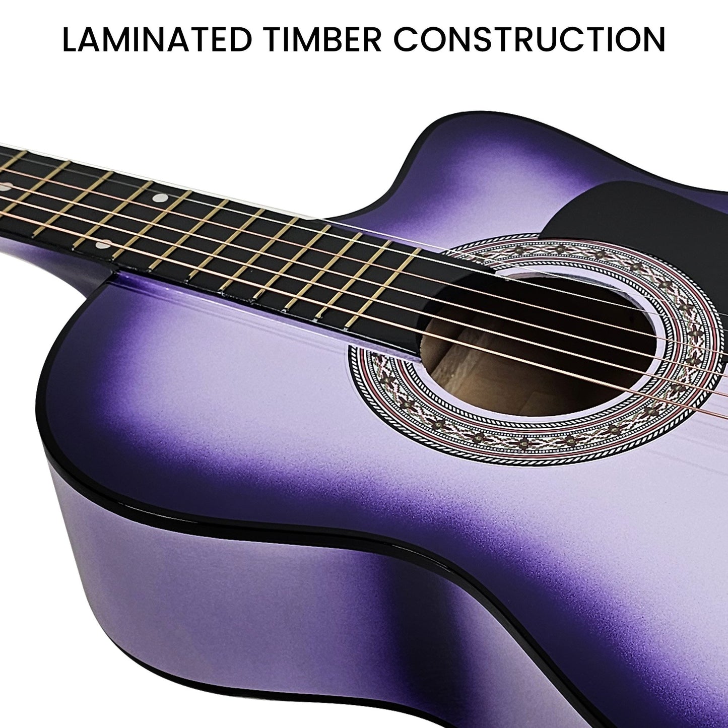 38in Pro Cutaway Acoustic Guitar with guitar bag - Purple Burst