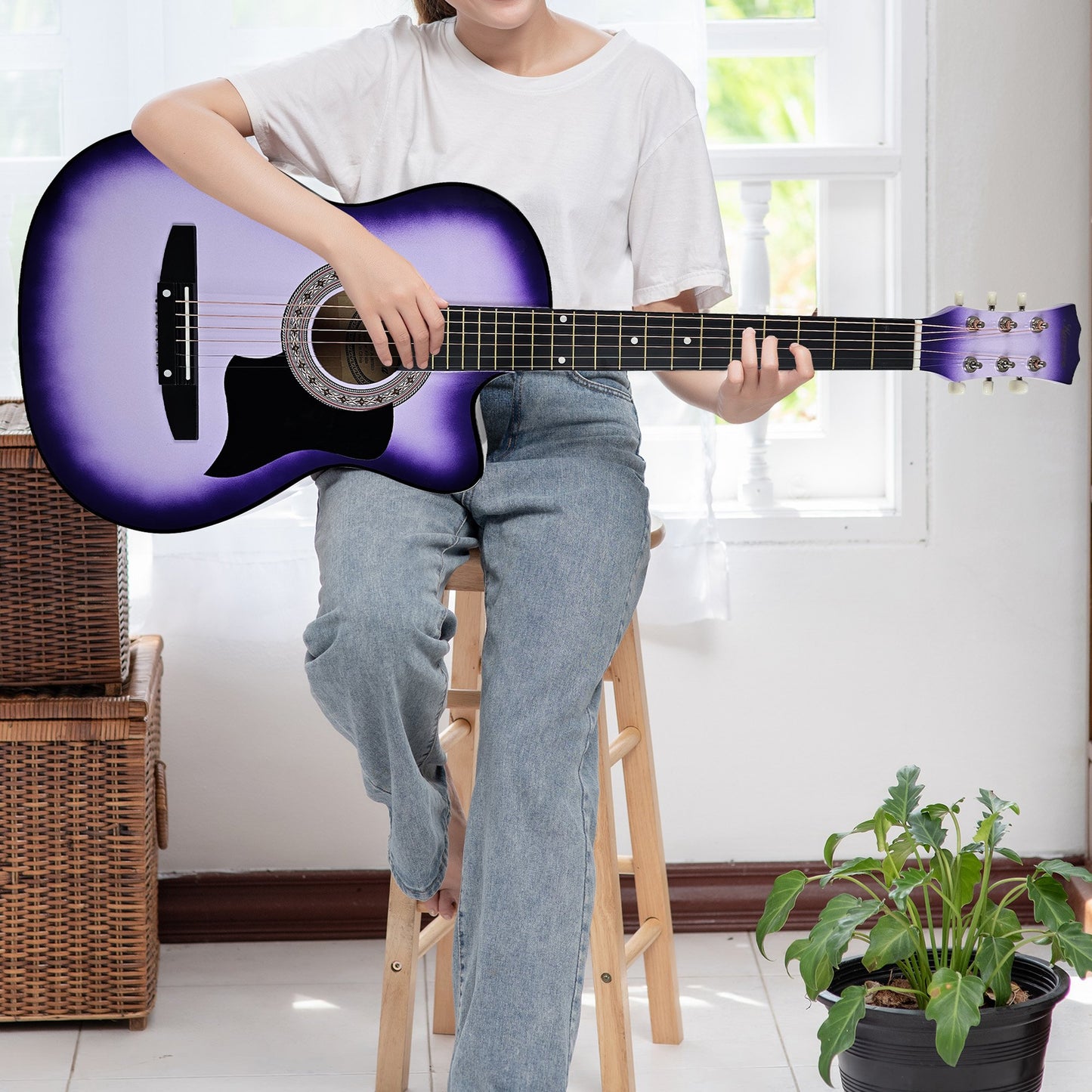 38in Pro Cutaway Acoustic Guitar with guitar bag - Purple Burst