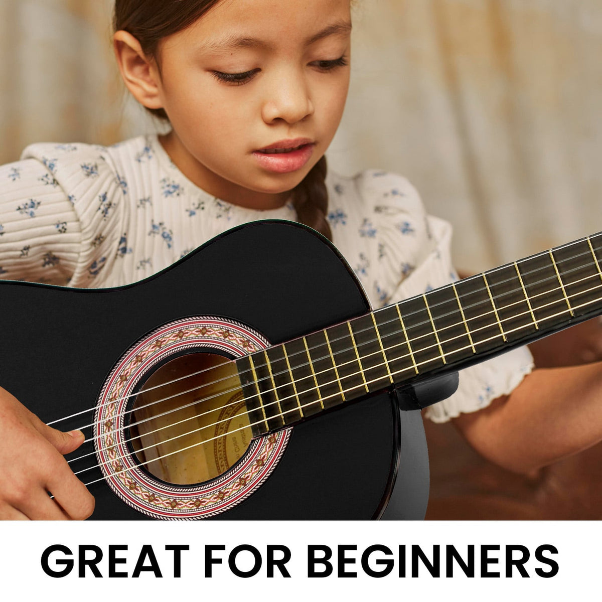 Karrera 34in Wooden Acoustic Childrens Guitar - Black