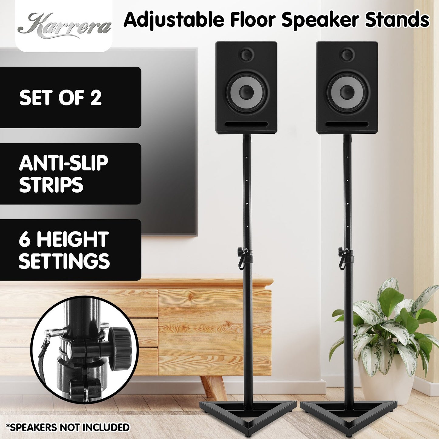 Karrera Adjustable Floor Speaker Stand Surround Sound - Black