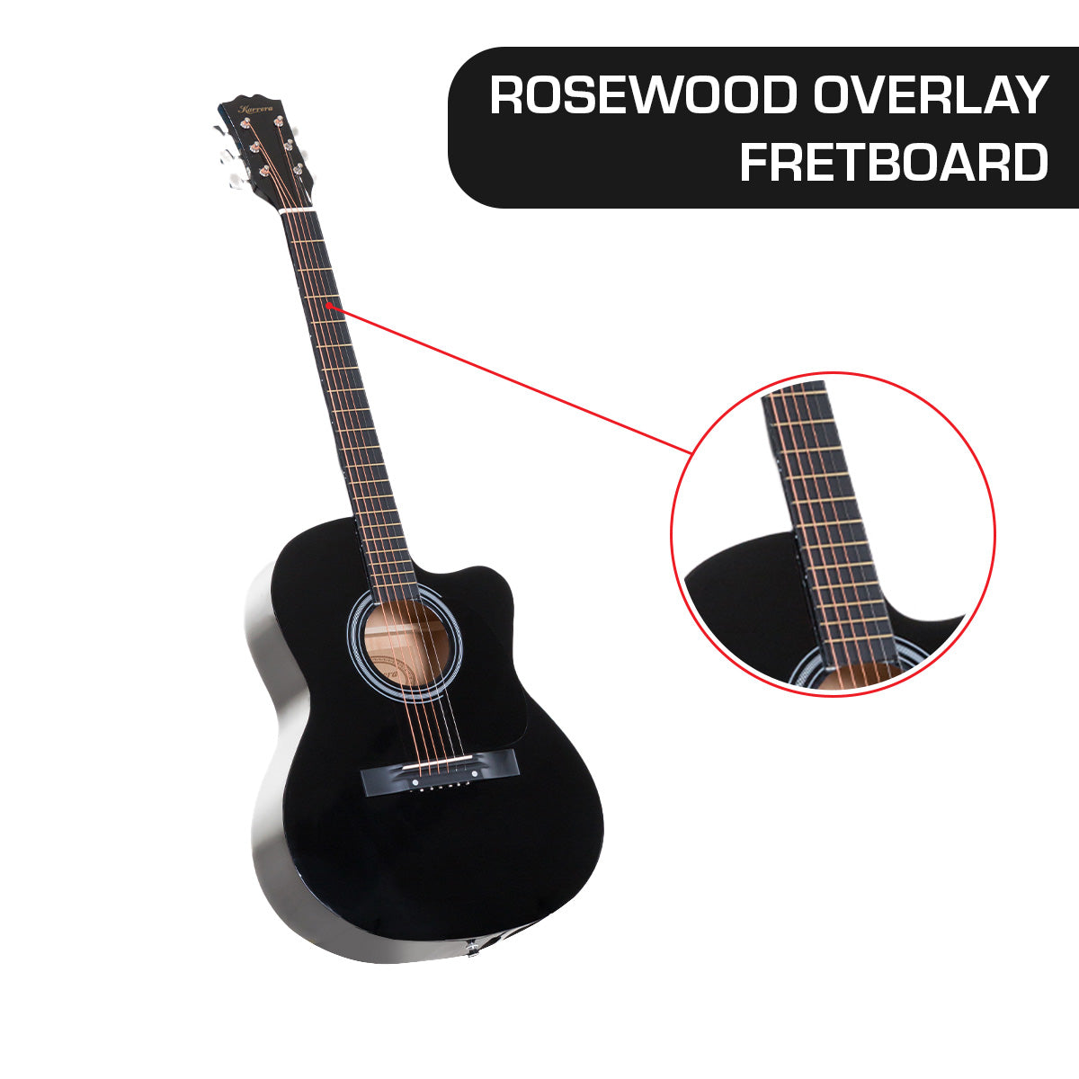 Karrera Acoustic Cutaway 40in Guitar - Black