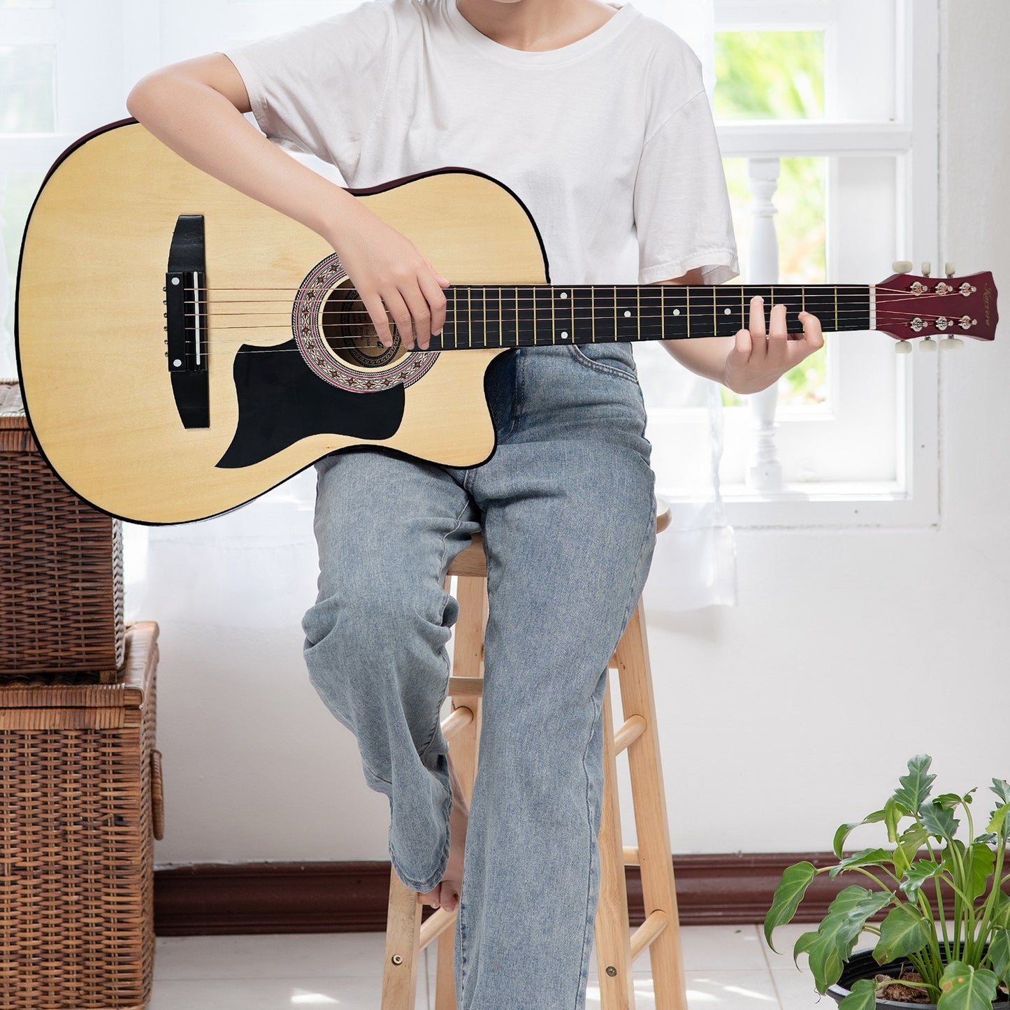 38in Pro Cutaway Acoustic Guitar with guitar bag - Natural