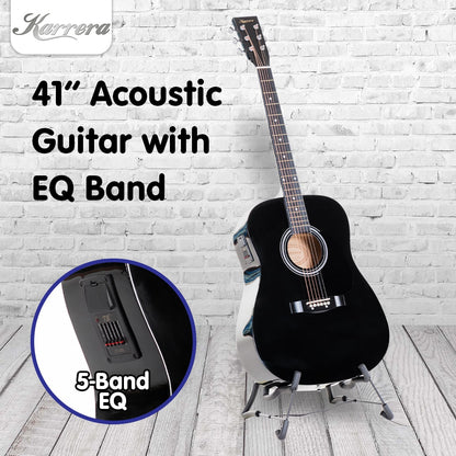 Karrera 41 Inch Electro Acoustic Guitar Black - Full Size Steel String Acoustic Electric Guitar with 5-Band EQ