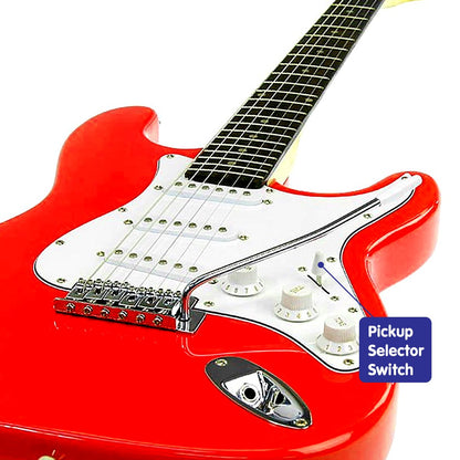 Karrera 39 Full Size Electric Guitar Red 6-String Instrument with Whammy Bar & Adjustable Bridge