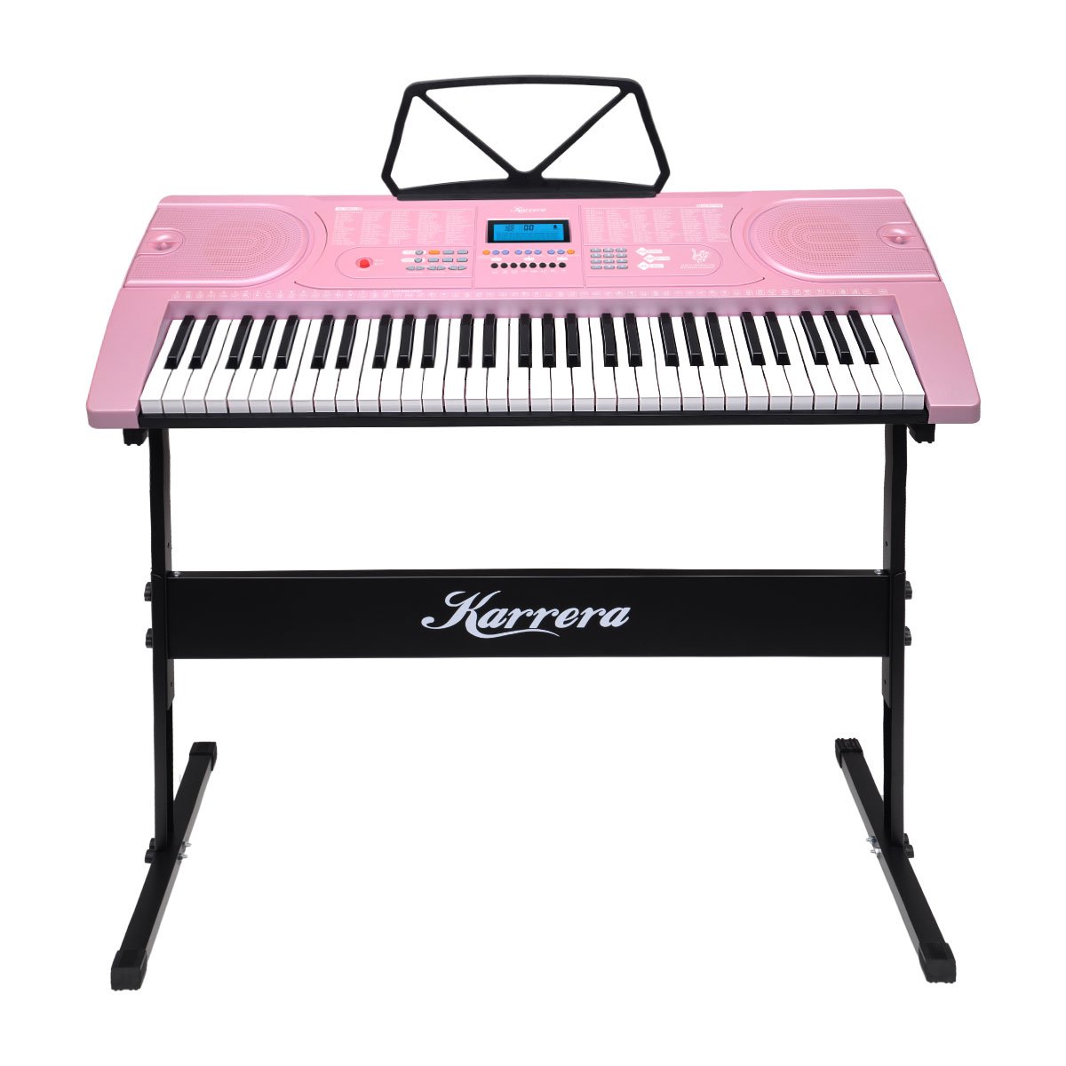 Karrera 61-Key Electronic Keyboard Piano with Stand & Sheet Music Holder - Portable Beginner Digital Piano, Pink