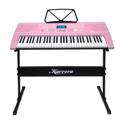 Karrera 61-Key Electronic Keyboard Piano with Stand & Sheet Music Holder - Portable Beginner Digital Piano, Pink