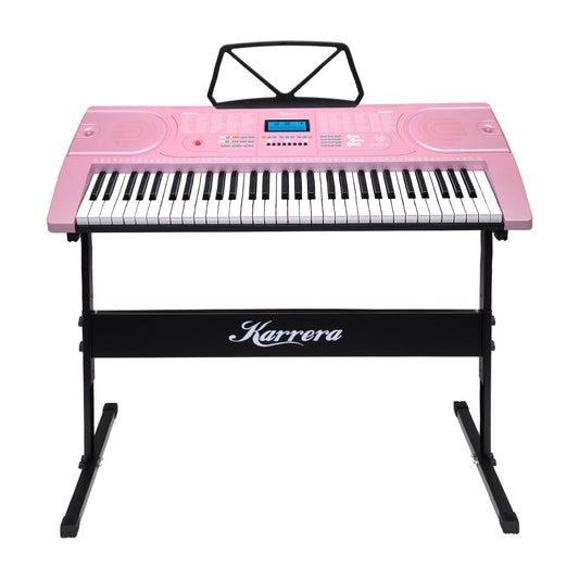 Karrera 61-Key Electronic Keyboard Piano with Stand & Sheet Music Holder - Portable Beginner Digital Piano, Pink