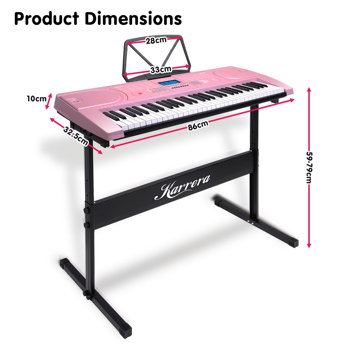 Karrera 61-Key Electronic Keyboard Piano with Stand & Sheet Music Holder - Portable Beginner Digital Piano, Pink