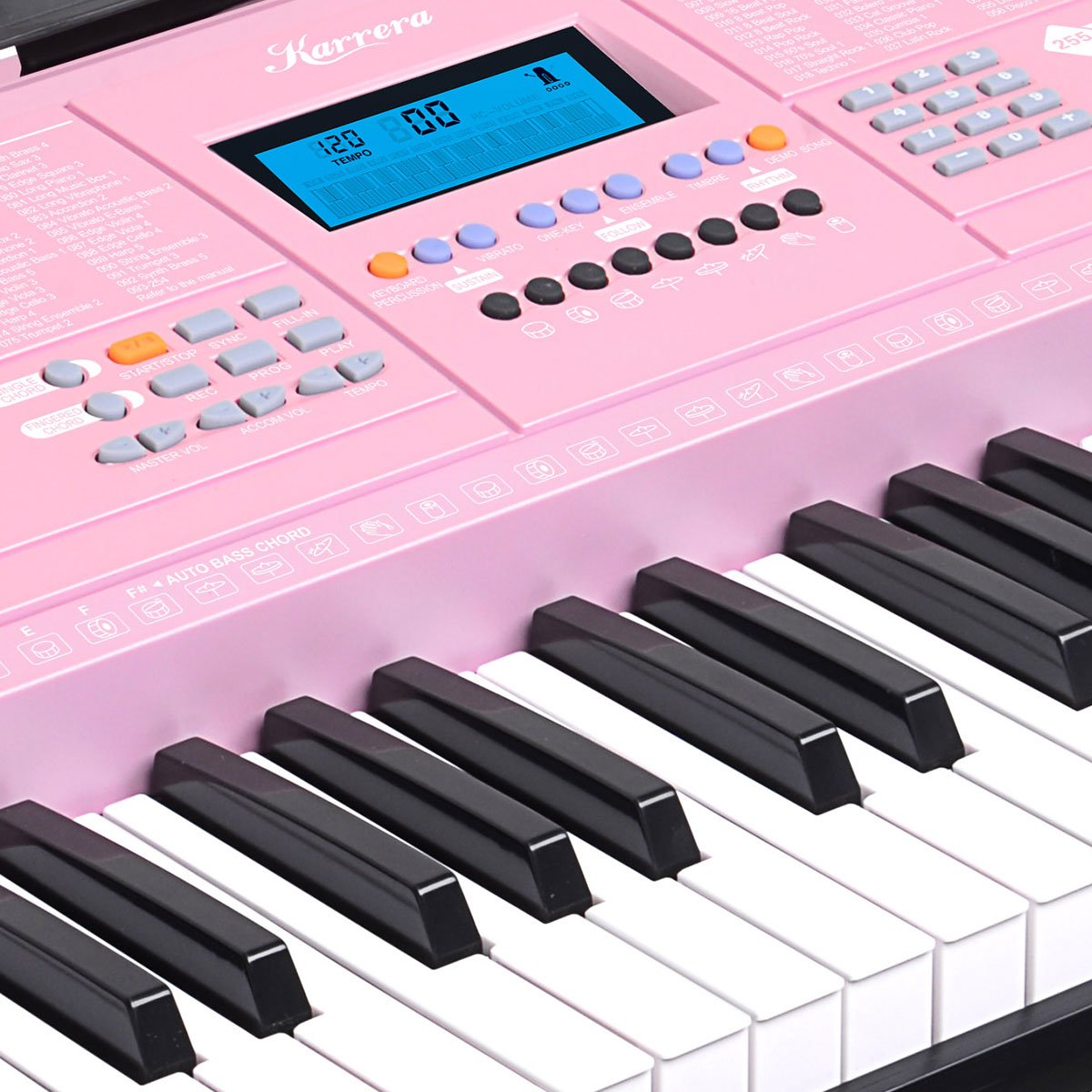 Karrera 61-Key Electronic Keyboard Piano with Stand & Sheet Music Holder - Portable Beginner Digital Piano, Pink