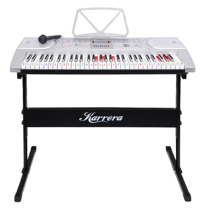 Karrera 61 Keys Electronic LED Keyboard Piano with Stand - Silver