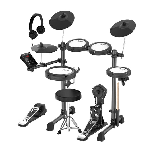 Karrera 18S Electronic Drum Kit with Mesh Pads 8in Bluetooth USB/MIDI Drum Coach Metronome  Kick Pedal & Choke Cymbals