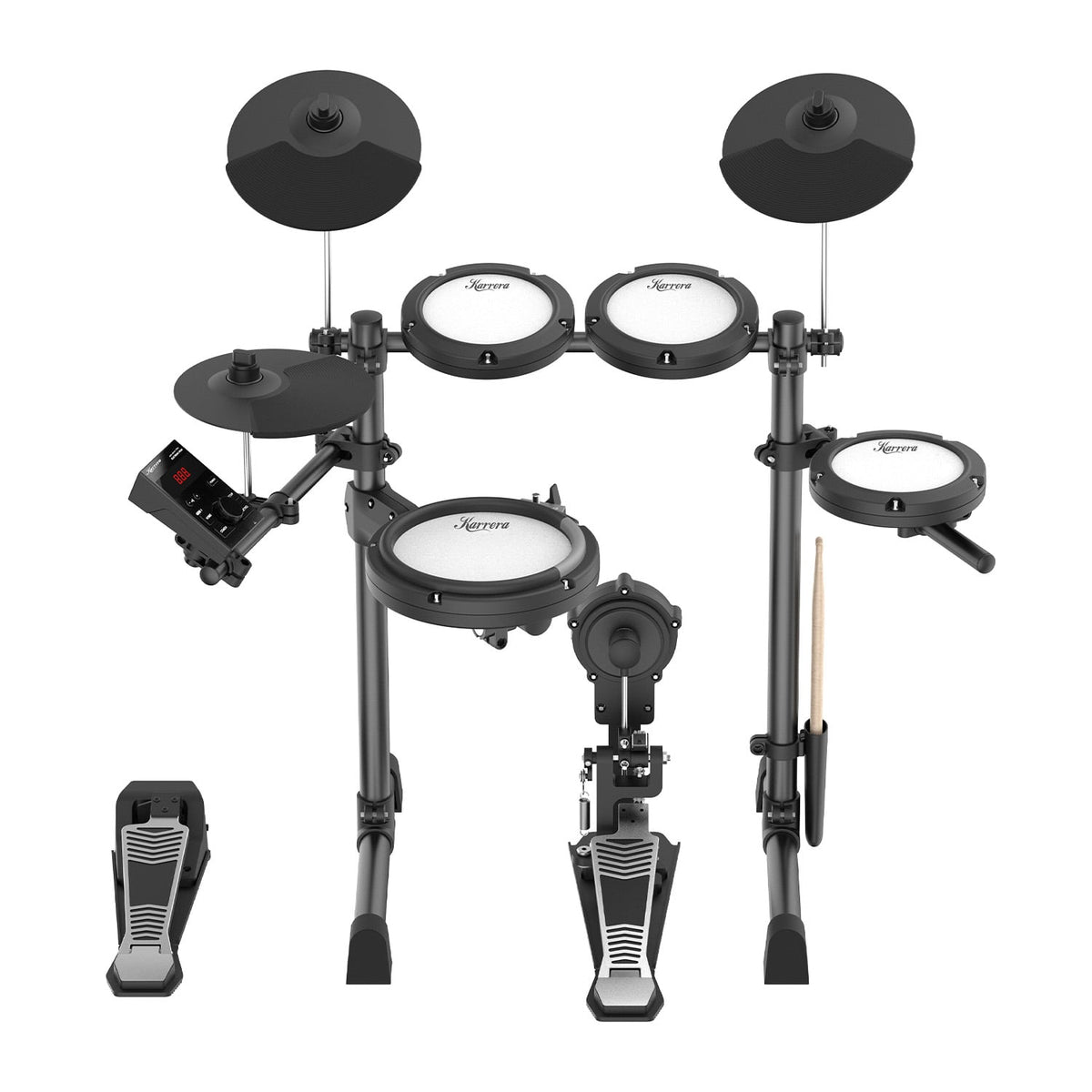 Karrera 18S Electronic Drum Kit with Mesh Pads 8in Bluetooth USB/MIDI Drum Coach Metronome  Kick Pedal & Choke Cymbals