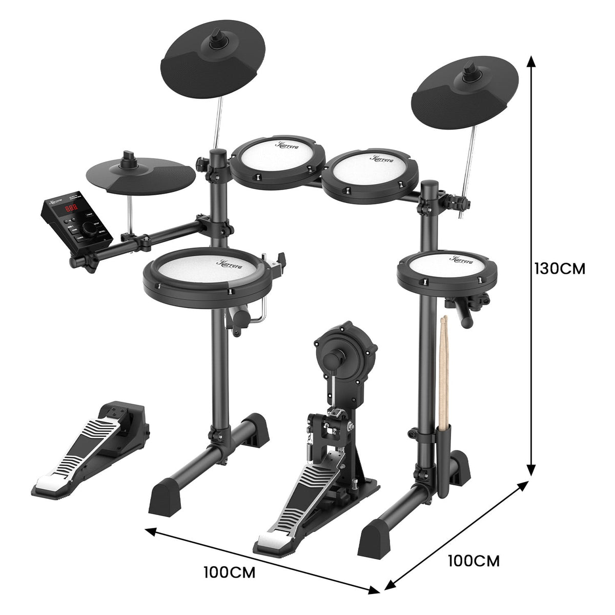 Karrera 18S Electronic Drum Kit with Mesh Pads 8in Bluetooth USB/MIDI Drum Coach Metronome  Kick Pedal & Choke Cymbals