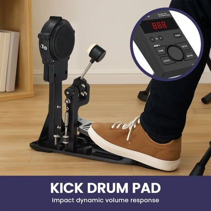 Karrera 18S Electronic Drum Kit with Mesh Pads 8in Bluetooth USB/MIDI Drum Coach Metronome  Kick Pedal & Choke Cymbals