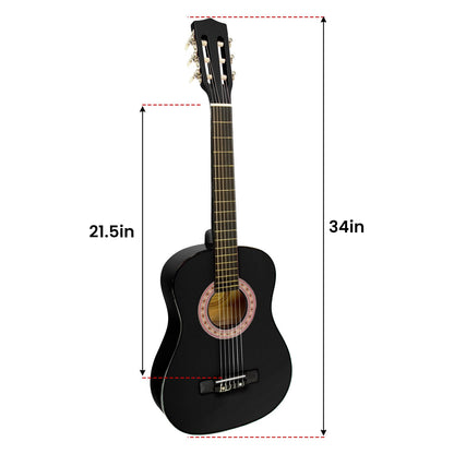 Karrera 34in Wooden Acoustic Childrens Guitar - Black