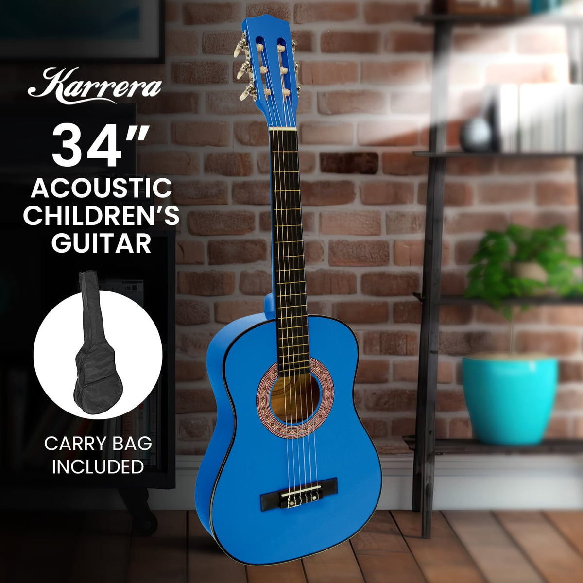 Karrera 34in Acoustic Childrens Wooden Guitar - Blue