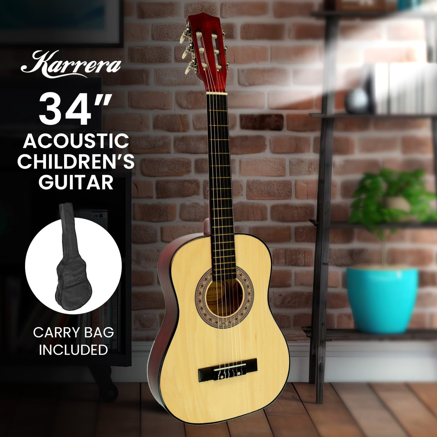 Childrens Guitar  Wooden Karrera 34in Acoustic - Natural