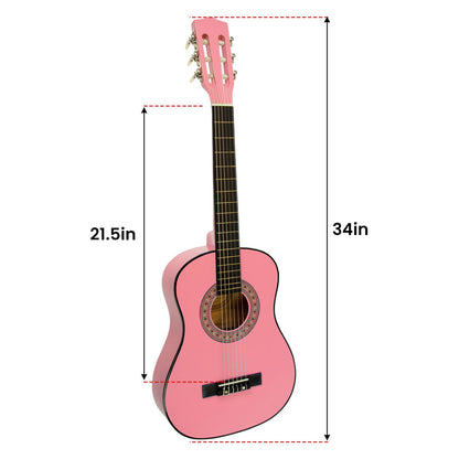 Childrens Guitar Karrera 34in Acoustic Wooden - Pink
