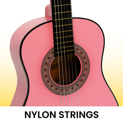 Karrera 34in Acoustic Childrens Wooden Guitar - Pink