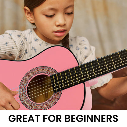 Childrens Guitar Karrera 34in Acoustic Wooden - Pink