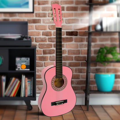 Childrens Guitar Karrera 34in Acoustic Wooden - Pink