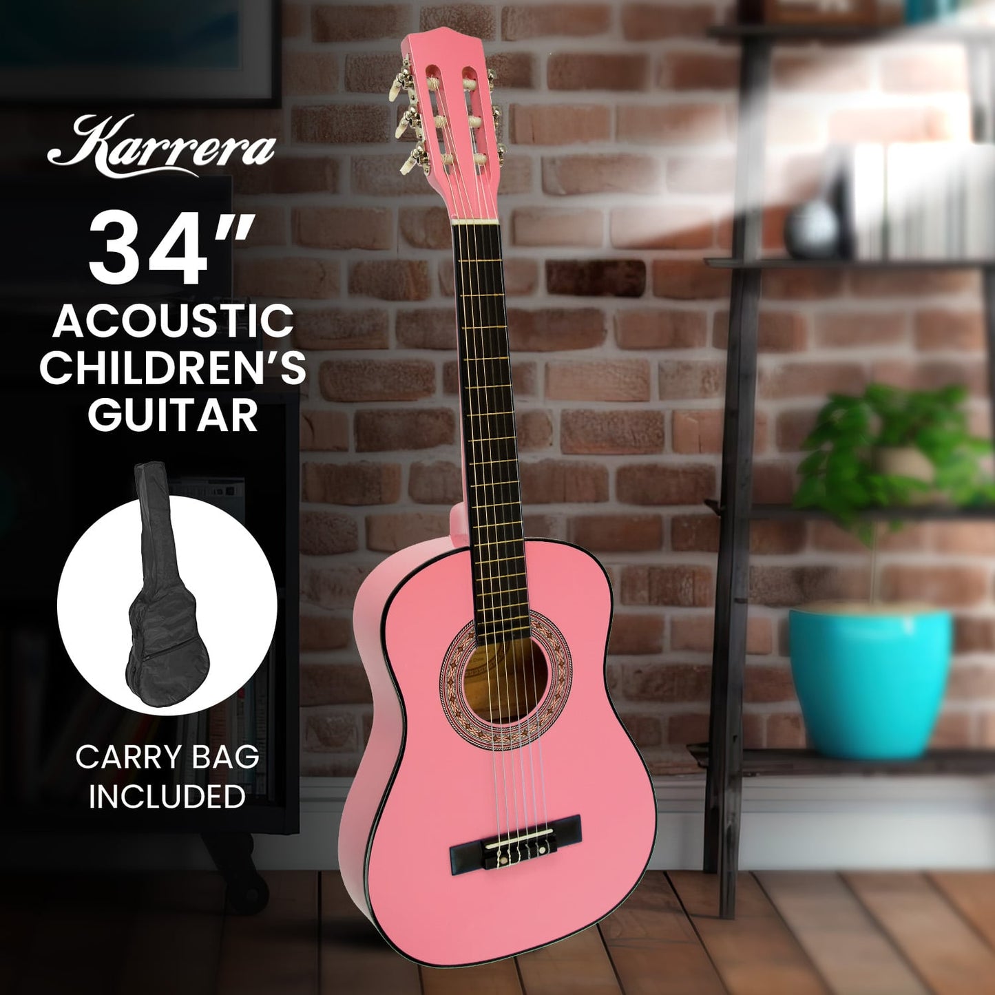 Childrens Guitar Karrera 34in Acoustic Wooden - Pink